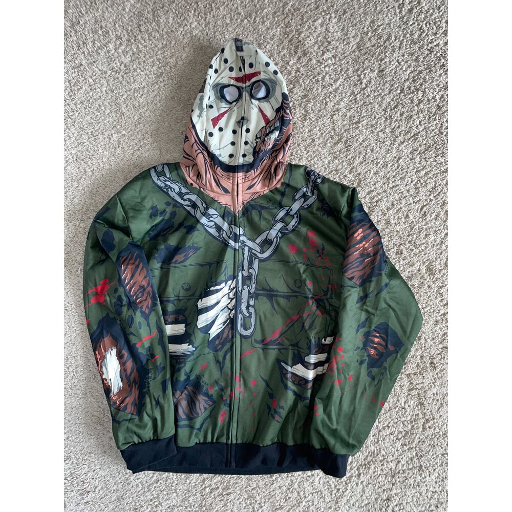 ADULT JASON FRIDAY THE 13TH HALLOWEEN MASK ZIP UP HOODIE NWOT
